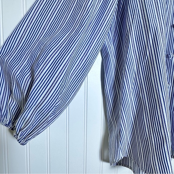 Alex Marie Navy and White Striped Button-Down Shirt Casual Business - Picture 6 of 13